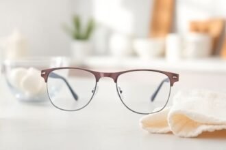 Καθαρά γυαλιά σε κουζίνα με μείγμα καθαρισμού από μαγειρική σόδα και λευκό ξίδι.