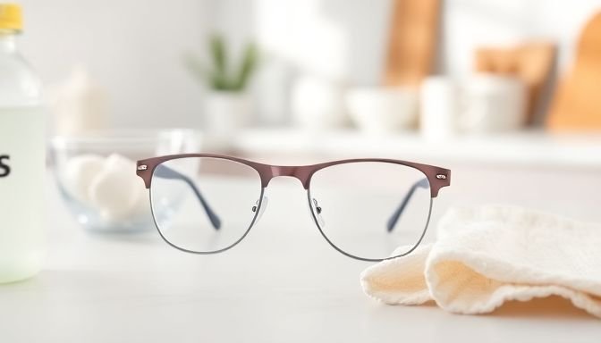 Καθαρά γυαλιά σε κουζίνα με μείγμα καθαρισμού από μαγειρική σόδα και λευκό ξίδι.