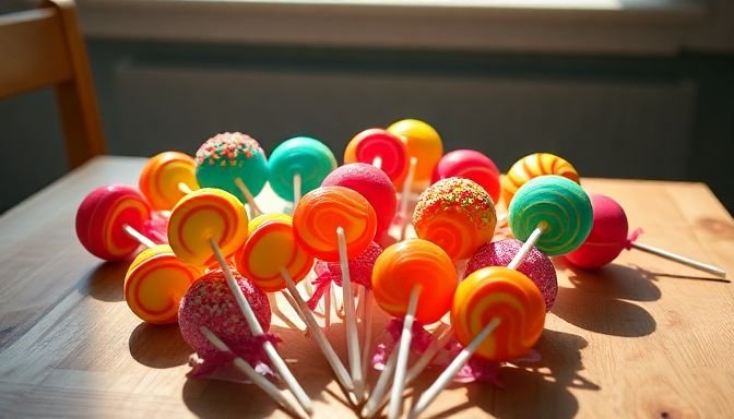 Πολύχρωμα γλειφιτζούρια πάνω σε ξύλινο τραπέζι