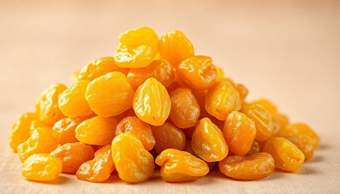 Μια εικόνα από σταφίδες που αναδεικνύει την φυσική τους γλύκα και υφή, συμβολίζοντας τα οφέλη τους για την υγεία.