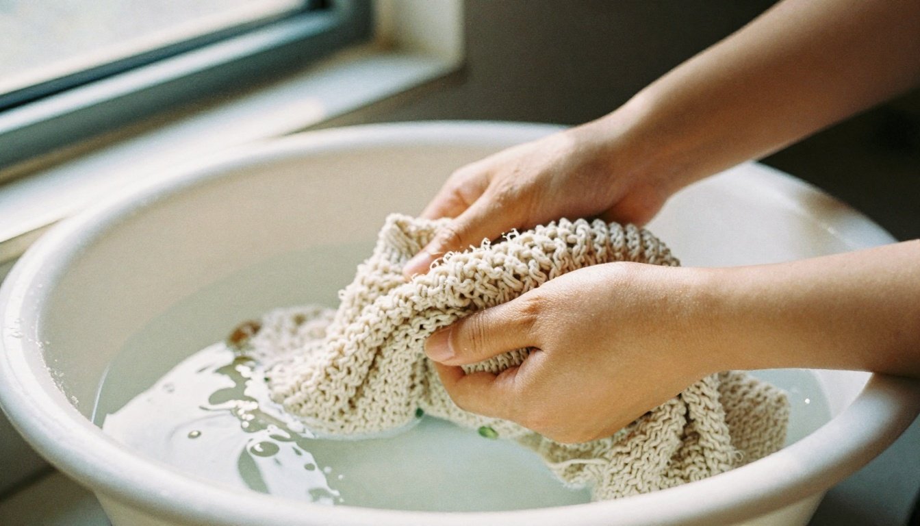 Ο σωστός τρόπος να πλένετε μάλλινα χωρίς να μαζεύουν ή ξεχειλώνουν 2 Άτομο πλένει μάλλινο ρούχο στο χέρι