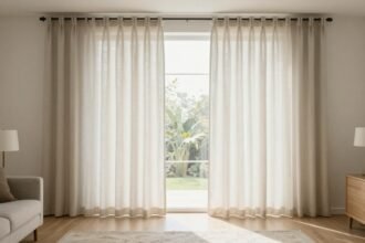 Κουρτίνες κοντύνουν με απλές τεχνικές σε ένα κομψό σαλόνι.