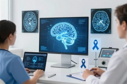 Εικόνα που απεικονίζει την τεχνολογία της τεχνητής νοημοσύνης στην υγειονομική φροντίδα και την ανίχνευση της νόσου Alzheimer.