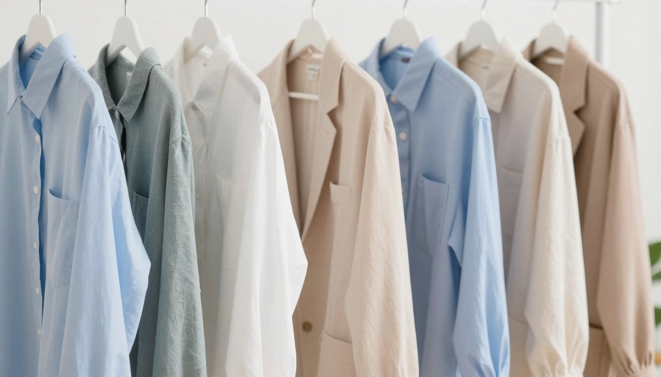 Φρέσκα ρούχα κρεμασμένα σε μια τακτοποιημένη γωνία, ατσαλάκωτα και καθαρά.