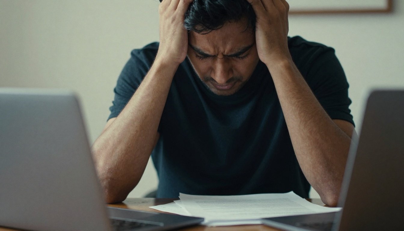 Άτομο με πονοκέφαλο σε γραφείο