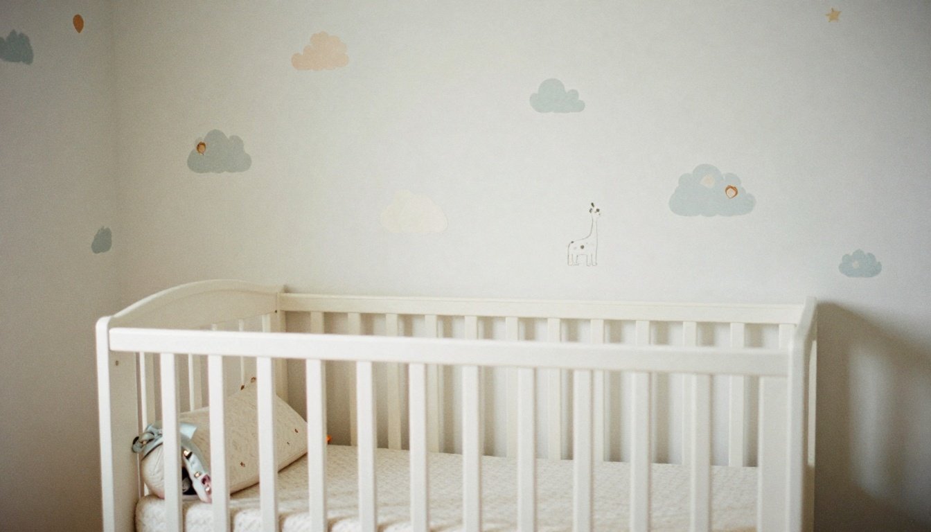 Εσωτερικό βρεφικού δωματίου με απαλά χρώματα και διακοσμητικά στοιχεία