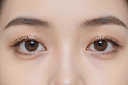 Κοντινό πλάνο γυναικείας επιδερμίδας με μακιγιάζ στην περιοχή κάτω από τα μάτια.