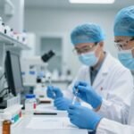 Επιστήμονες που εργάζονται σε έρευνα mRNA εμβολίων κατά του καρκίνου σε ένα σύγχρονο εργαστήριο.