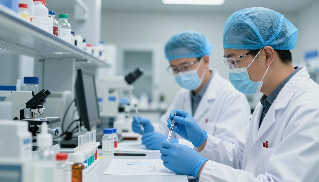 Επιστήμονες που εργάζονται σε έρευνα mRNA εμβολίων κατά του καρκίνου σε ένα σύγχρονο εργαστήριο.