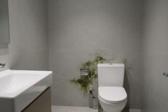 Καθαρό μπάνιο με έμφαση στους κινδύνους από μύκητες κάτω από το χαλάκι.