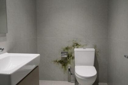 Καθαρό μπάνιο με έμφαση στους κινδύνους από μύκητες κάτω από το χαλάκι.