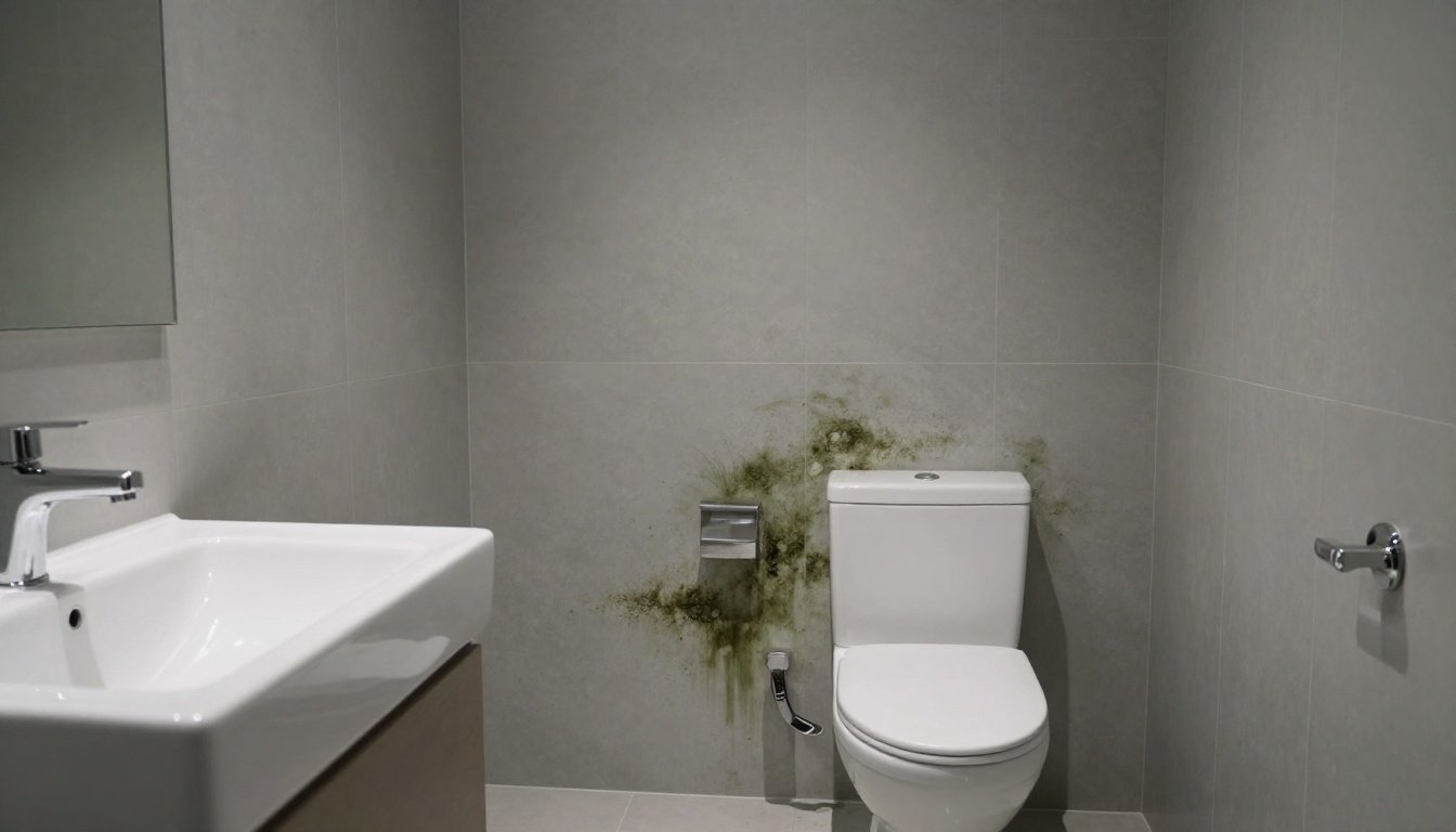 Καθαρό μπάνιο με έμφαση στους κινδύνους από μύκητες κάτω από το χαλάκι.