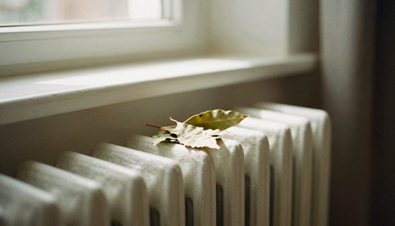 Σαλόνι με καλοριφέρ και φύλλα δάφνης