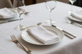 Κομψά μαχαιροπίρουνα τοποθετημένα σε ένα επίσημο τραπέζι.