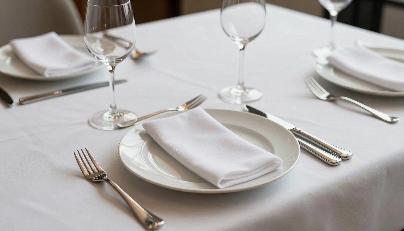 Κομψά μαχαιροπίρουνα τοποθετημένα σε ένα επίσημο τραπέζι.