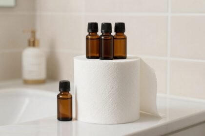 Μπάνιο με ρολό χαρτιού τουαλέτας που έχει αρωματιστεί με αιθέρια έλαια.