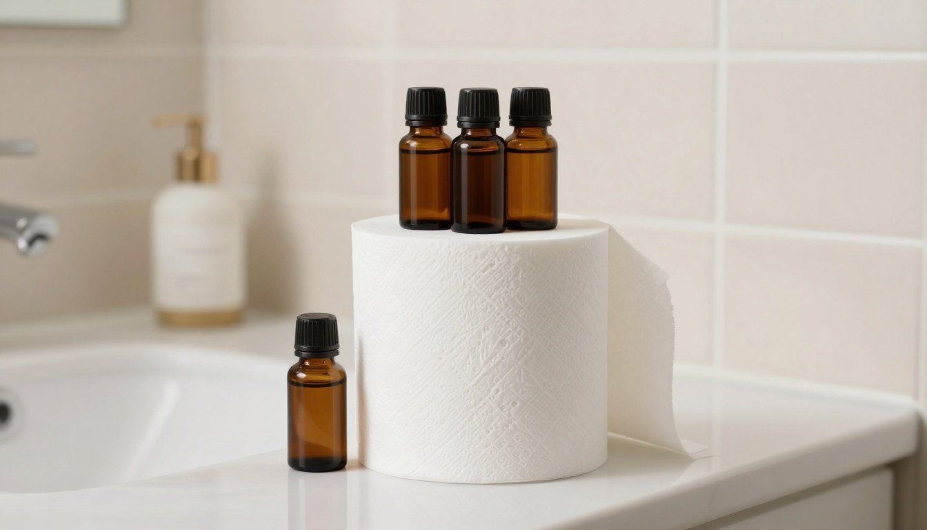 Μπάνιο με ρολό χαρτιού τουαλέτας που έχει αρωματιστεί με αιθέρια έλαια.