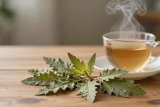 Δried lemon balm leaves and herbal tea