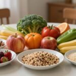 Φρέσκα φρούτα και λαχανικά που προάγουν την καρδιοαγγειακή υγεία.