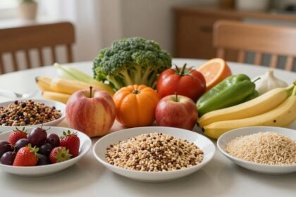 Φρέσκα φρούτα και λαχανικά που προάγουν την καρδιοαγγειακή υγεία.