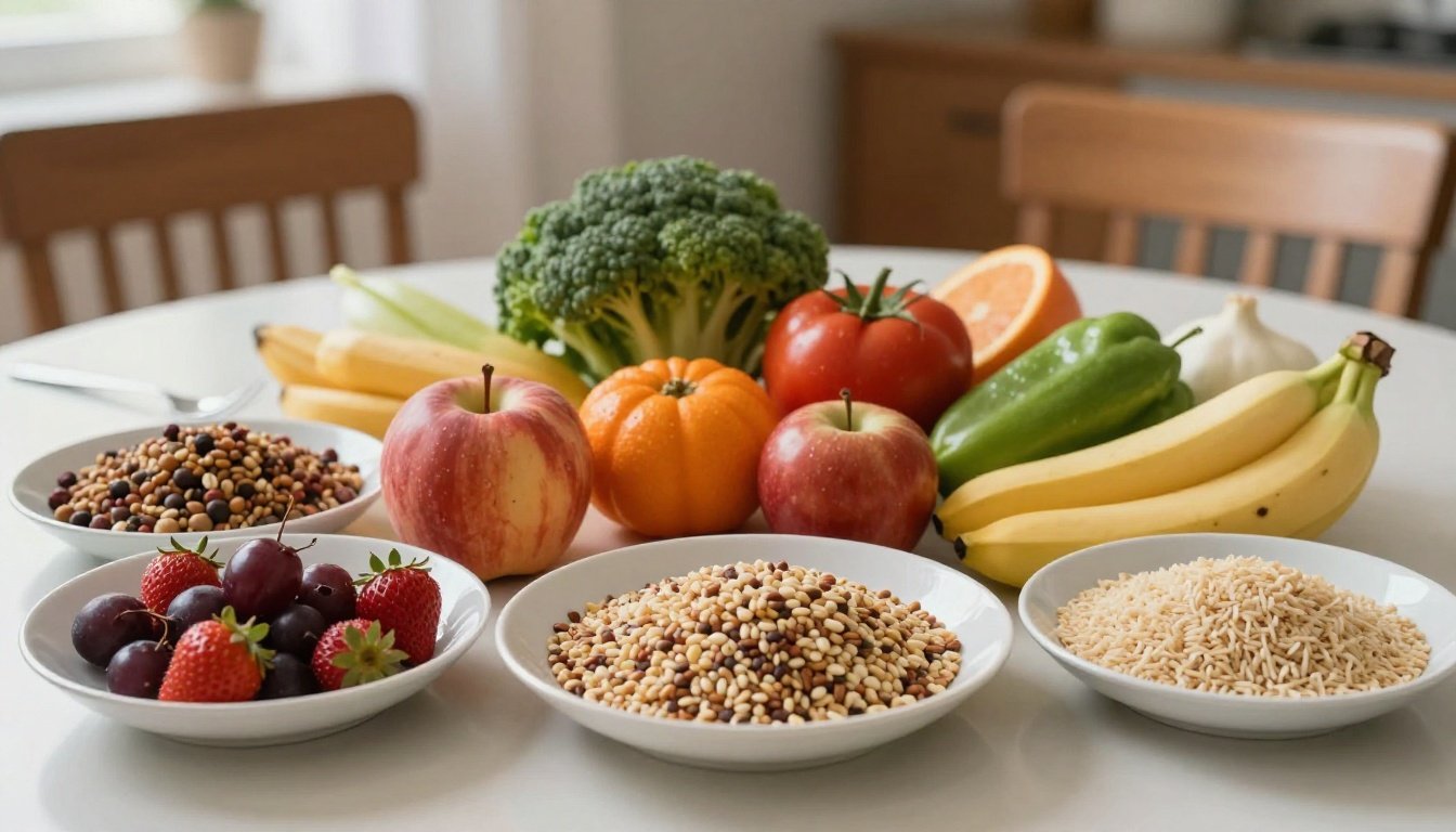 Φρέσκα φρούτα και λαχανικά που προάγουν την καρδιοαγγειακή υγεία.