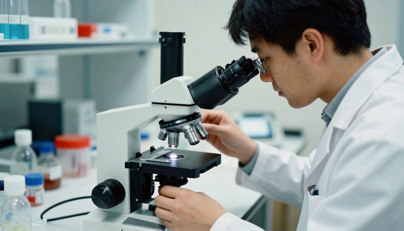 Ερευνητής που αναλύει δείγματα mRNA