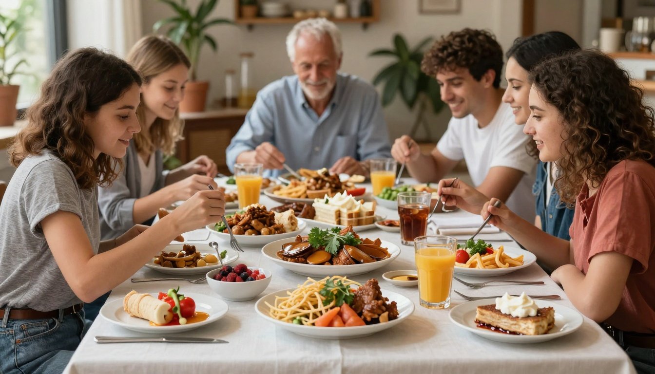 Υγιεινά γεύματα σε ένα τραπέζι, εστιάζοντας στη σημασία του μεγέθους και της ποιότητας των γευμάτων.
