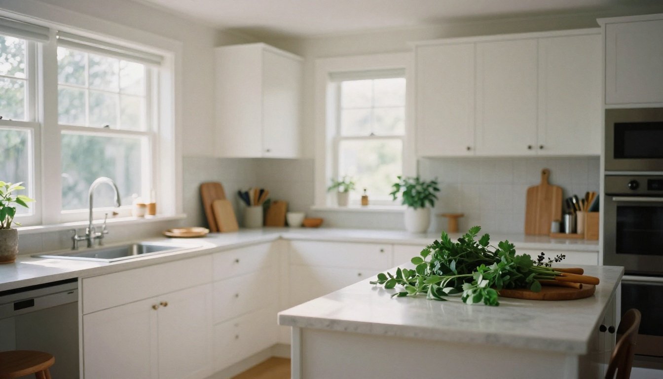 Λευκή κουζίνα με φυσικό φως