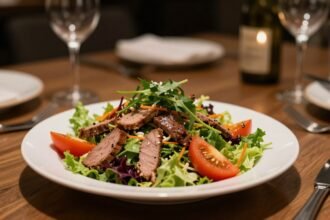 Υγιεινό βραδινό γεύμα με σαλάτα και άπαχη πρωτεΐνη.