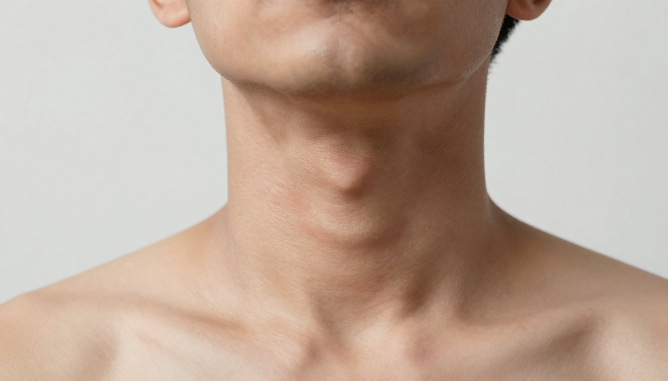 Φωτογραφία ενός λαιμού που δείχνει σημάδια θυρεοειδικών προβλημάτων.