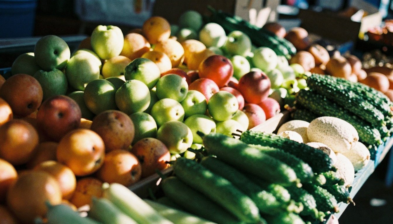 Φρεσκομαζεμένα λαχανικά σε πάγκο αγοράς