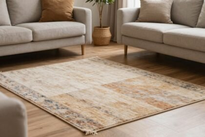 Ζεστό σαλόνι με χαλί που προσθέτει στιλ στο χώρο.