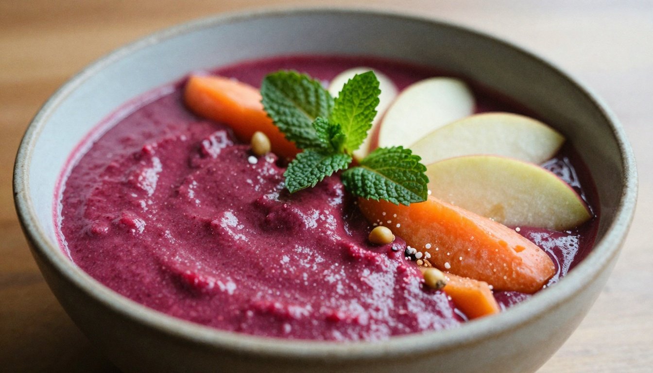 Smoothie bowl with beetroot, carrot, and apple