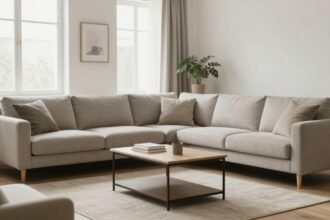 Μια οργανωμένη σαλόνι με μινιμαλιστική διακόσμηση και φυσικό φως.