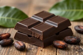 Μαύρη σοκολάτα με φασόλια κακάο και φύλλα