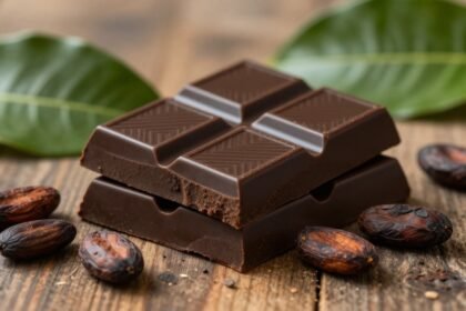 Μαύρη σοκολάτα με φασόλια κακάο και φύλλα