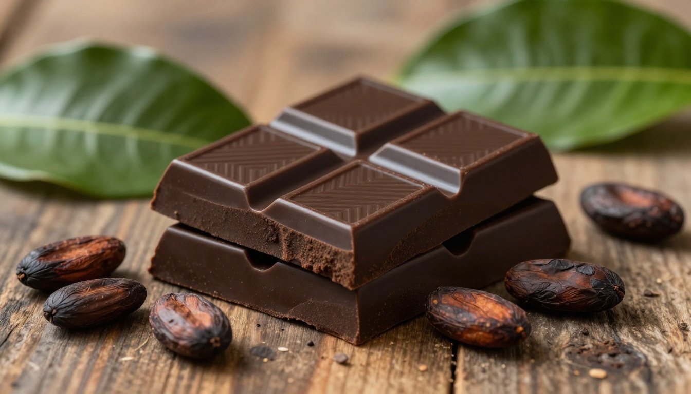 Μαύρη σοκολάτα με φασόλια κακάο και φύλλα