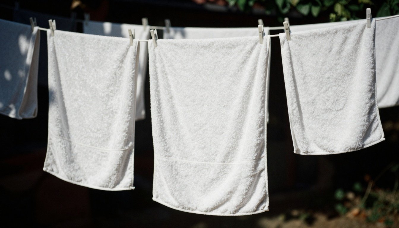 Τι φταίει όταν οι φρεσκοπλυμένες πετσέτες δεν μυρίζουν όπως θα ‘πρεπε 2 Φρεσκοπλυμένες πετσέτες που απλώνονται σε φυσικό φως