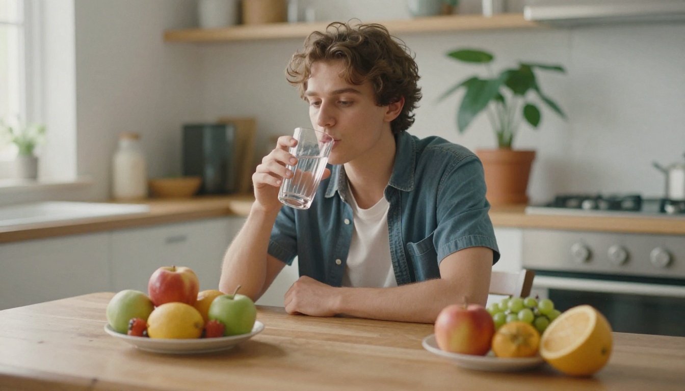 Τι αλλάζει στο σώμα σου όταν σταματάς να πίνεις αλκοόλ καθημερινά 2 Άτομο πίνει νερό σε φωτεινή κουζίνα