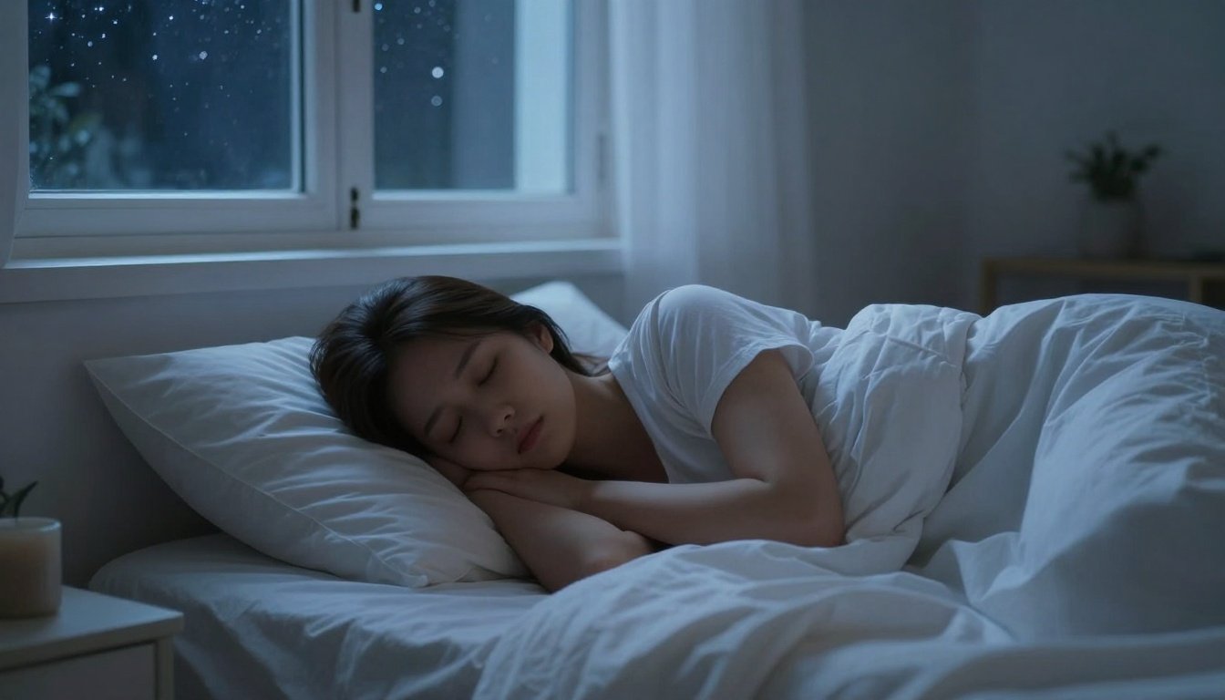 Ησυχία και γαλήνη σε ένα υπνοδωμάτιο τη νύχτα, με αστέρια στον ουρανό, συμβολίζοντας την αναζήτηση για αδιάκοπο ύπνο.