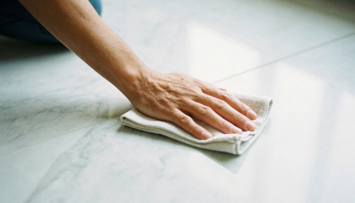 Ένα άτομο καθαρίζει ένα μαρμάρινο δάπεδο