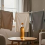 Χειμερινή σκηνή με ρούχα στεγνωμένα σε απλώστρα κοντά σε παράθυρο και μπουκάλι με ζεστό νερό.