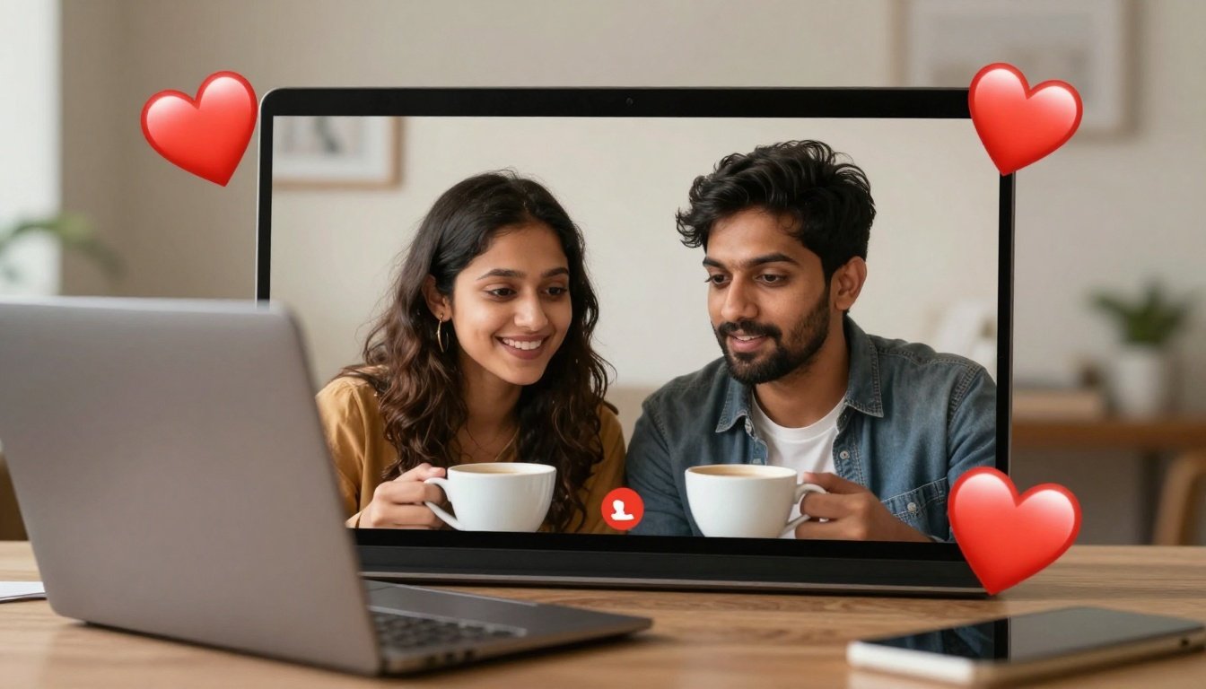 Δύο άτομα σε βιντεοκλήση που συμβολίζουν την αγάπη και τη σύνδεση παρά την απόσταση.