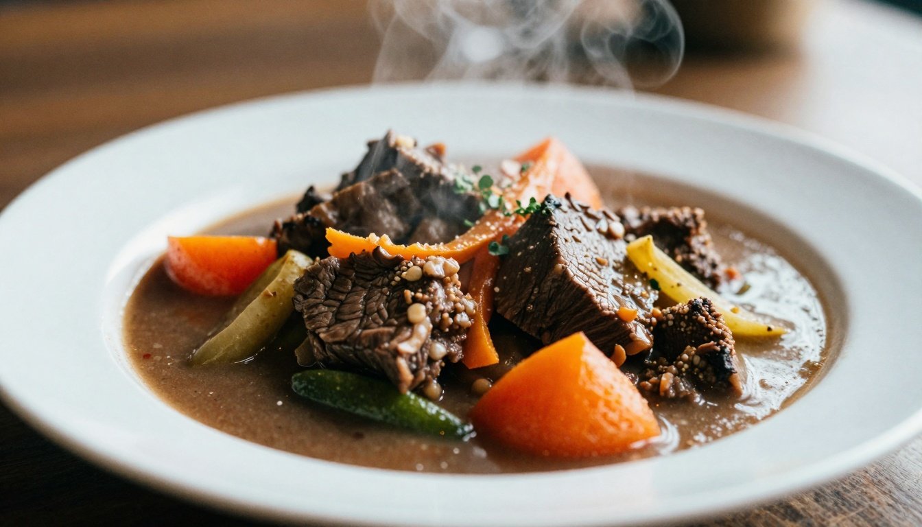 Γιατί το κοκκινιστό μοσχαράκι σου βγαίνει σκληρό και τι φταίει 2 Πιάτο κοκκινιστού μοσχαριού με λαχανικά