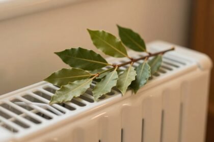 Φύλλα δάφνης τοποθετημένα πάνω στο καλοριφέρ, δημιουργώντας μια ζεστή ατμόσφαιρα στο σπίτι.