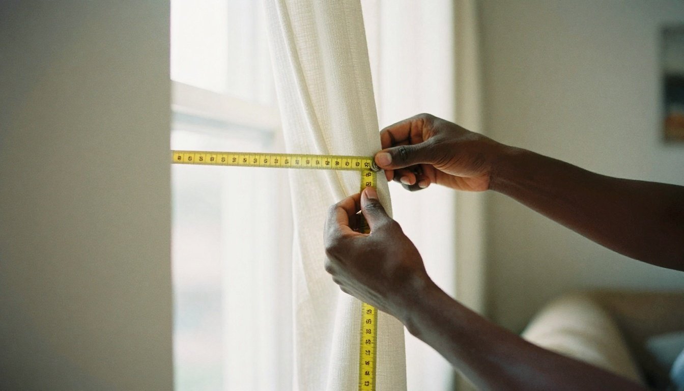 Άτομο μετράει κουρτίνες σε ηλιόλουστο δωμάτιο