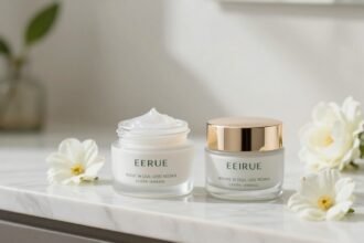 Σκηνικό περιποίησης δέρματος με κρέμα μέρας και κρέμα νύχτας.