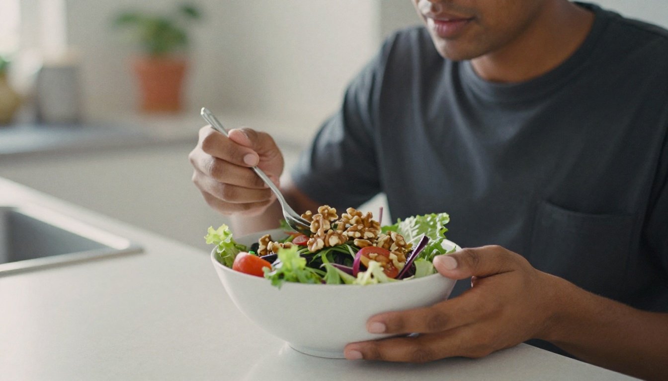 Τι αλλάζει στο σώμα σου όταν βάλεις καρύδια στη διατροφή σου 2 Άτομο που απολαμβάνει σαλάτα με καρύδια