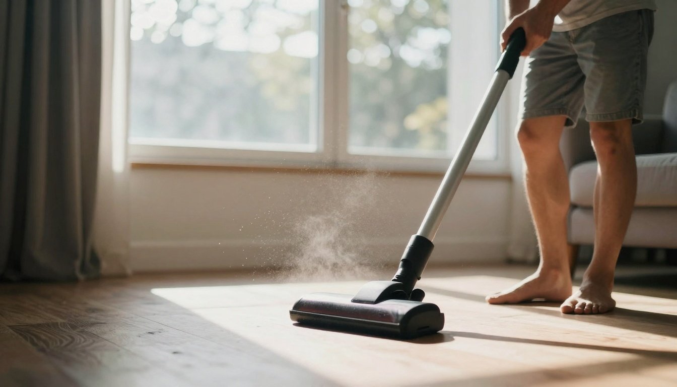 Χρειάζεται σφουγγάρισμα κάθε φορά μετά τη σκούπα; Η απάντηση ίσως σας εκπλήξει 2 Άτομο που σκουπίζει το σαλόνι με φως του ήλιου