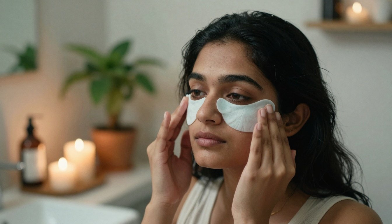 Άτομο που εφαρμόζει μάσκα ματιών σε μπάνιο